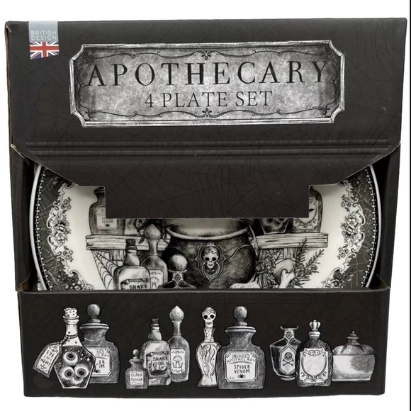 Eaton Fine Dining Halloween Apothecary Gothic Fun 8” Plates New Boxed Set of 4 - Picture 2 of 10